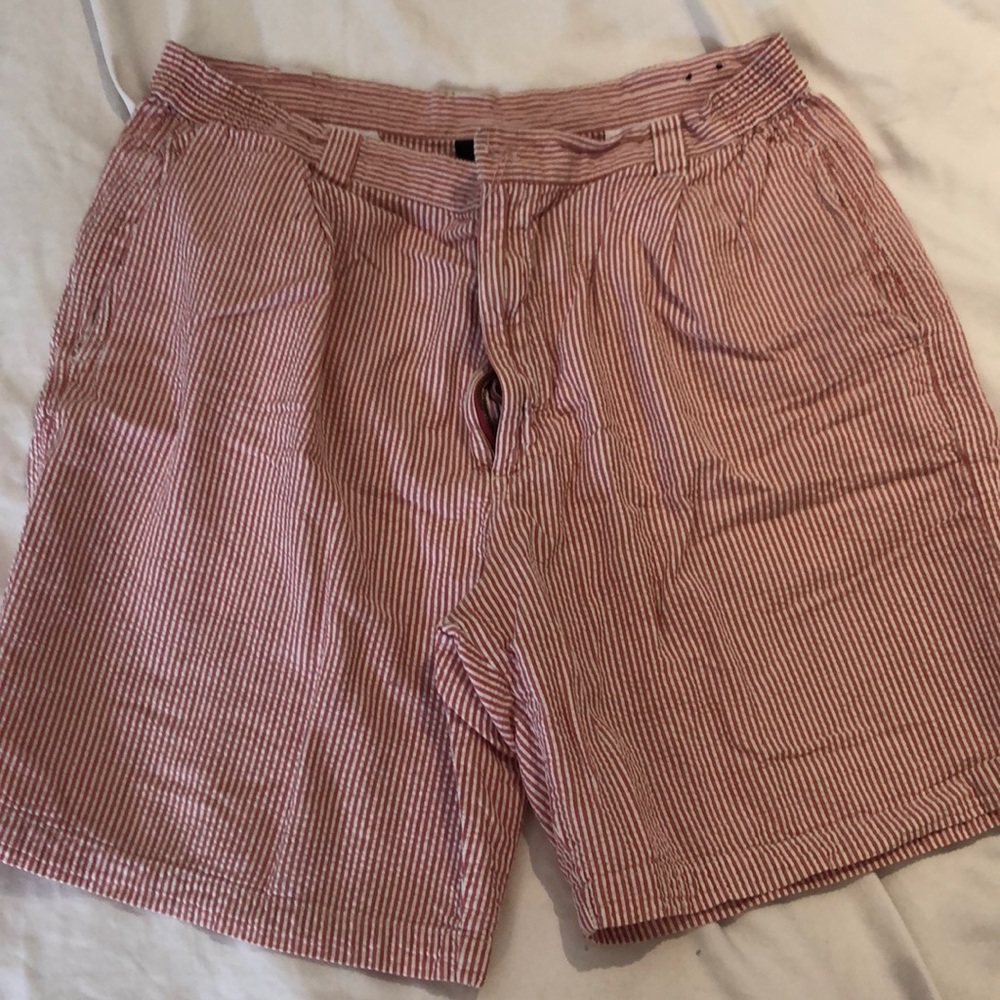Red and white striped shorts